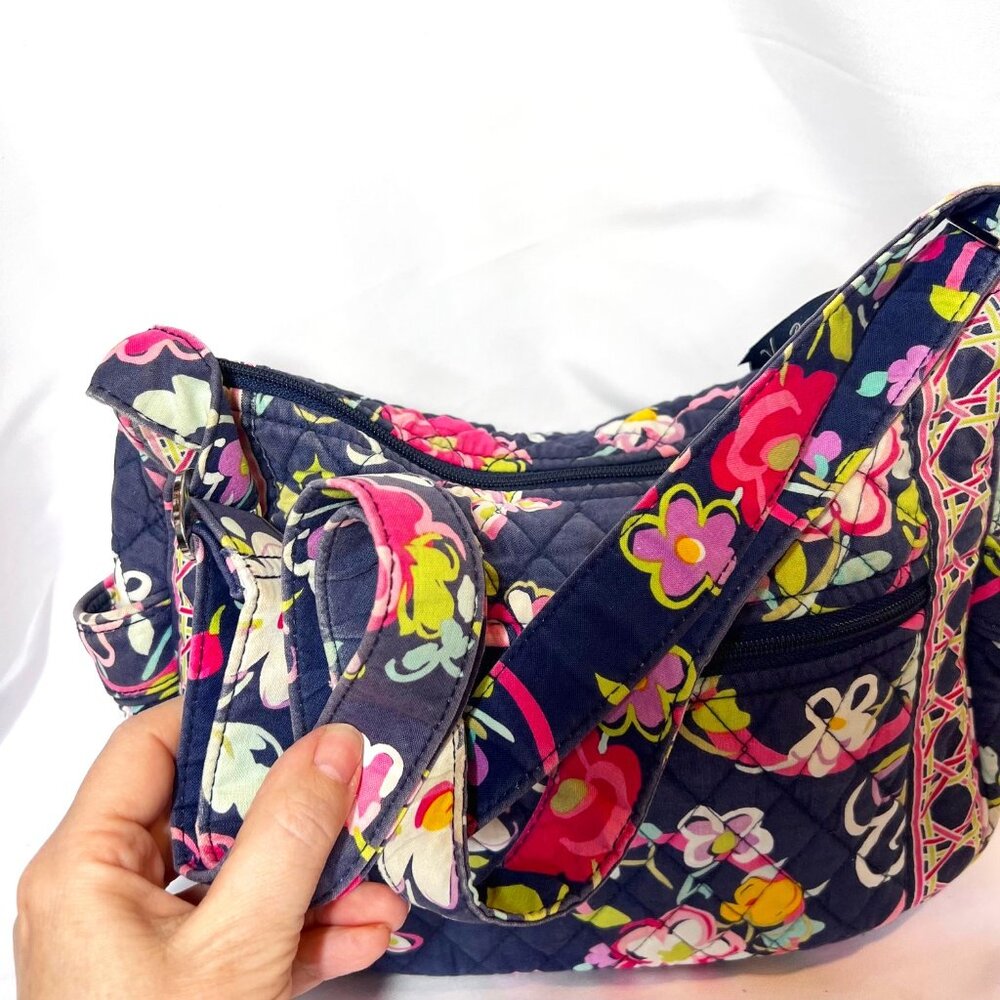 Vera Bradley-Retired Print-Floral-Navy Blue/Pink/Yellow Mix-Medium-Pockets-Cloth - Picture 5 of 16